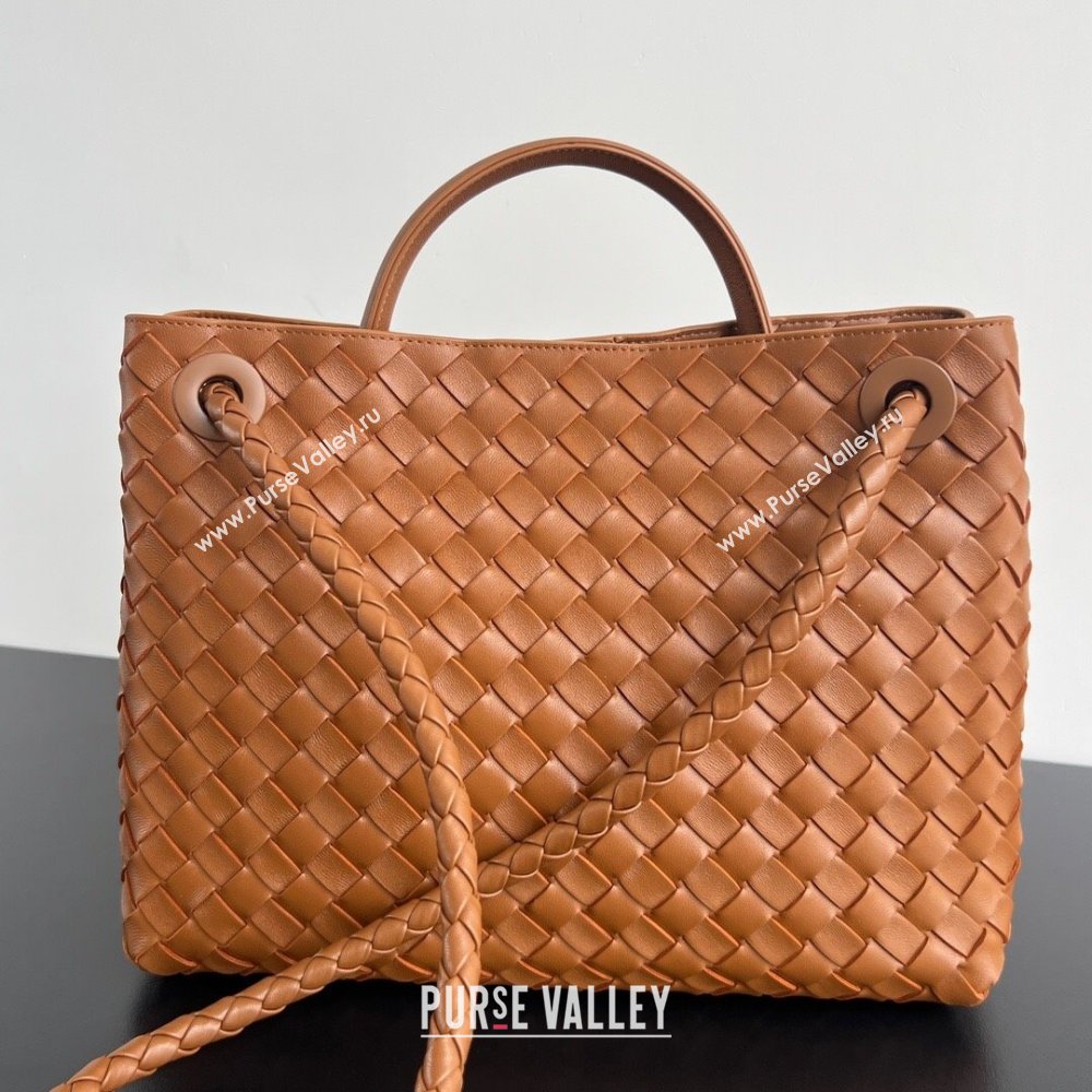 Bottega Veneta Medium Andiamo Top Handle Bag in Intrecciato Leather 743572 Chestnut Brown 2025 0731 (WT-250731011)