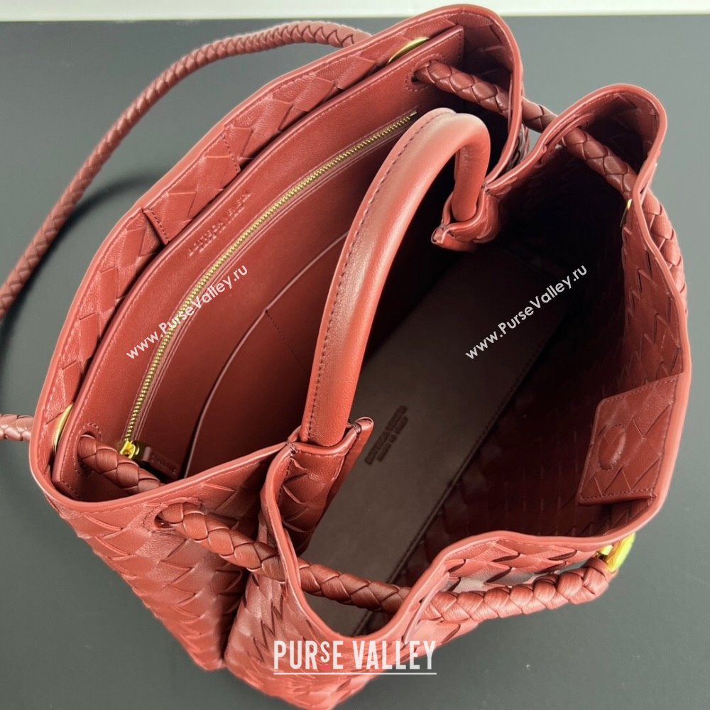 Bottega Veneta Medium Andiamo Top Handle Bag in Intrecciato Leather 743572 Sapele Red 2025 0731 (WT-250731005)
