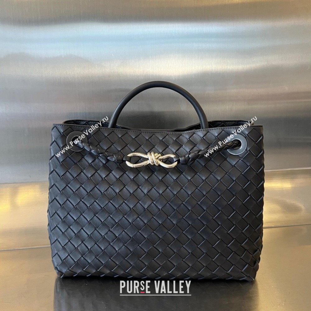 Bottega Veneta Medium Andiamo Top Handle Bag in Intrecciato Leather 743572 Space/Silver 2025 0731 (WT-250731014)