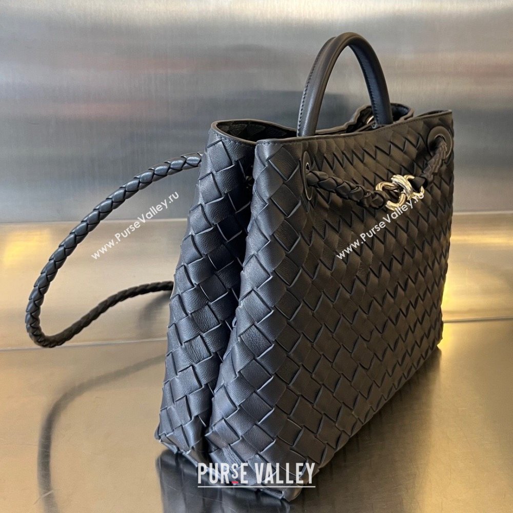 Bottega Veneta Medium Andiamo Top Handle Bag in Intrecciato Leather 743572 Space/Silver 2025 0731 (WT-250731014)