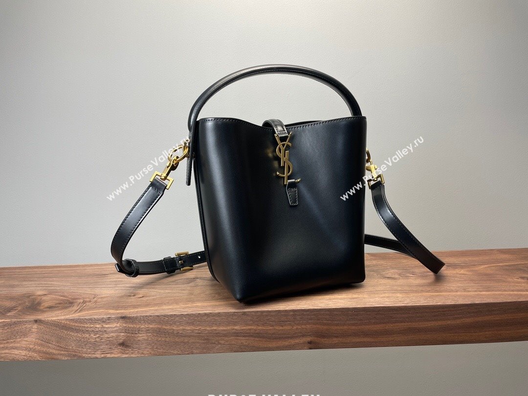 Saint Laurent Le 37 Small Bucket bag in Shiny Leather 749036 Black/Gold 2024 (YY-241218034)