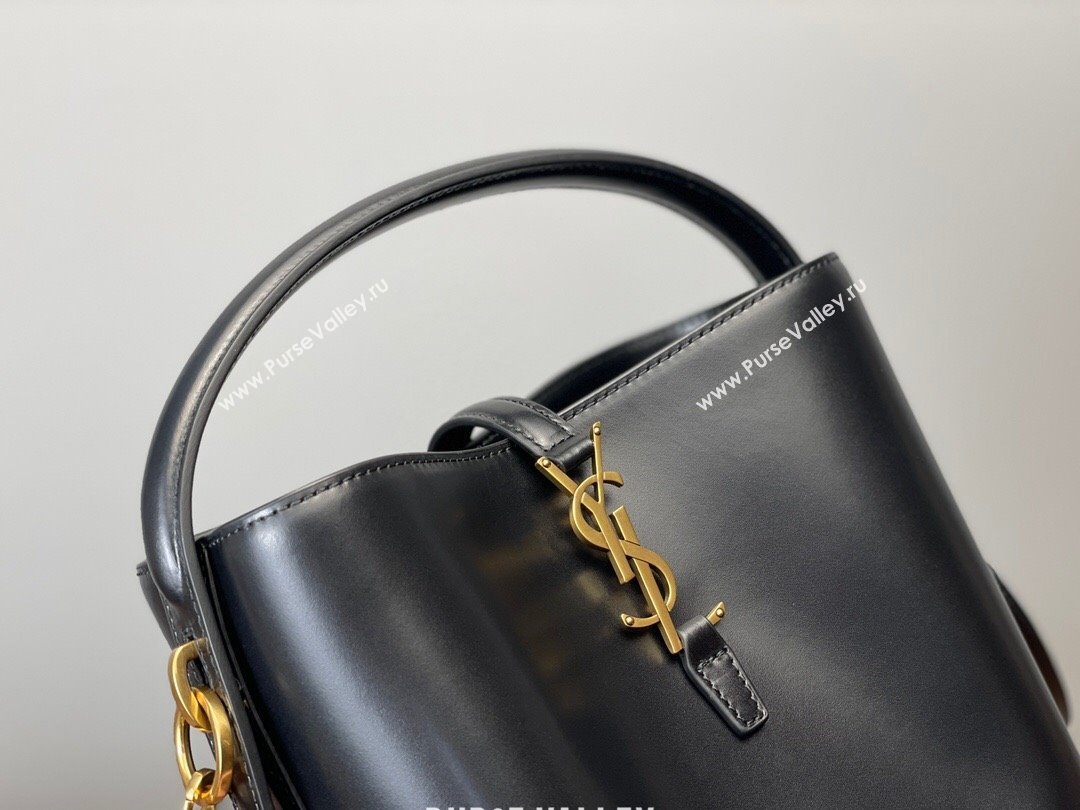 Saint Laurent Le 37 Small Bucket bag in Shiny Leather 749036 Black/Gold 2024 (YY-241218034)