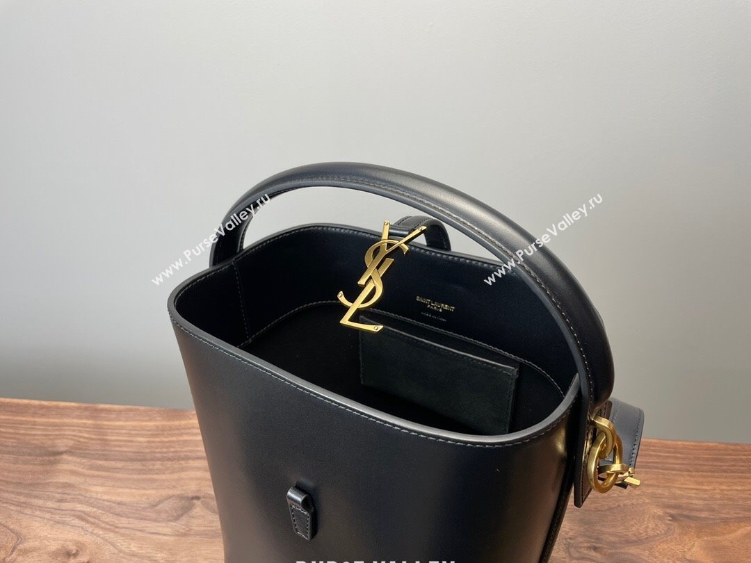 Saint Laurent Le 37 Small Bucket bag in Shiny Leather 749036 Black/Gold 2024 (YY-241218034)