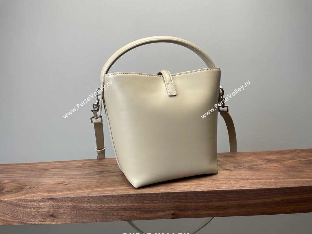 Saint Laurent Le 37 Small Bucket bag in Shiny Leather 749036 Pale Beige 2024 (YY-241218035)