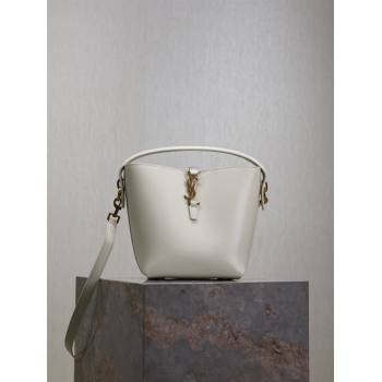 Saint Laurent Le 37 Small Bucket bag in Shiny Leather 749036 White/Gold 2024 (YY-241218038)