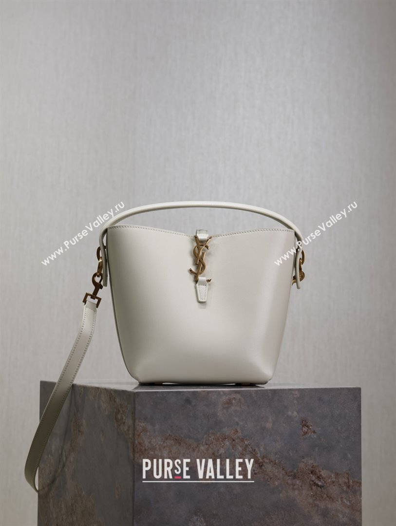 Saint Laurent Le 37 Small Bucket bag in Shiny Leather 749036 White/Gold 2024 (YY-241218038)