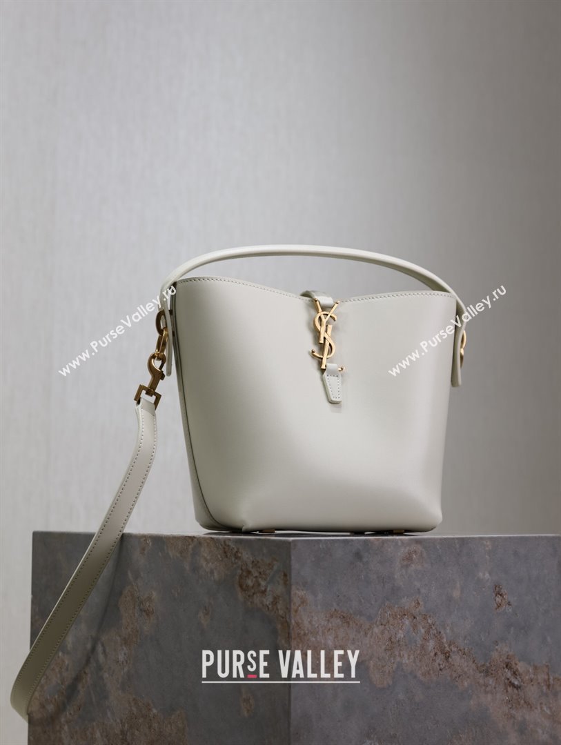 Saint Laurent Le 37 Small Bucket bag in Shiny Leather 749036 White/Gold 2024 (YY-241218038)