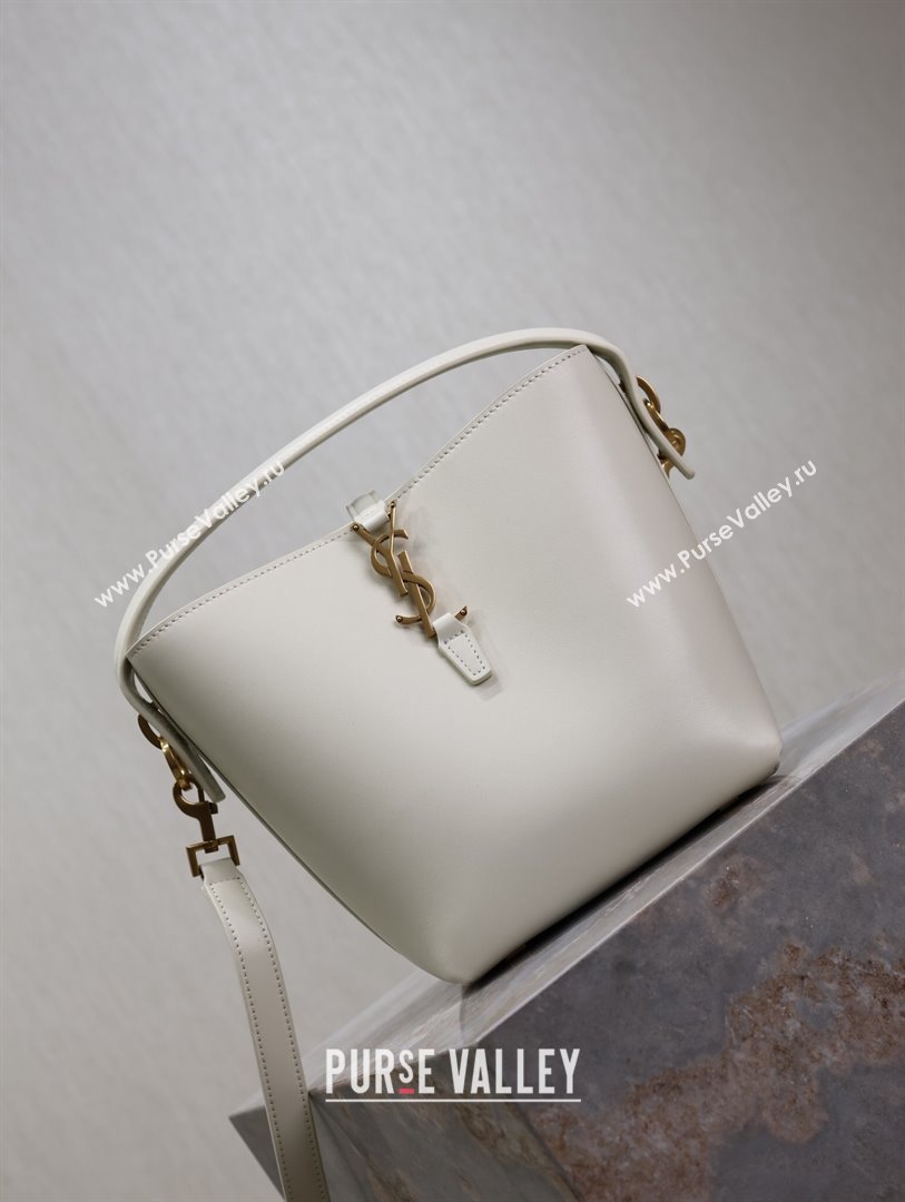 Saint Laurent Le 37 Small Bucket bag in Shiny Leather 749036 White/Gold 2024 (YY-241218038)