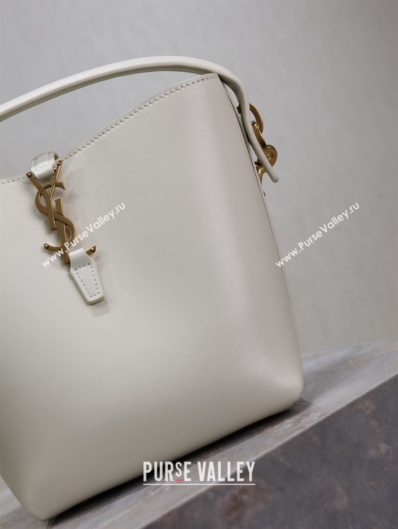 Saint Laurent Le 37 Small Bucket bag in Shiny Leather 749036 White/Gold 2024 (YY-241218038)