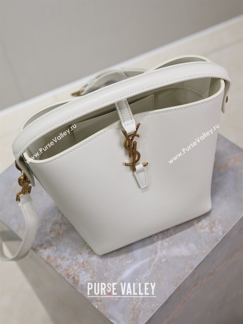 Saint Laurent Le 37 Small Bucket bag in Shiny Leather 749036 White/Gold 2024 (YY-241218038)