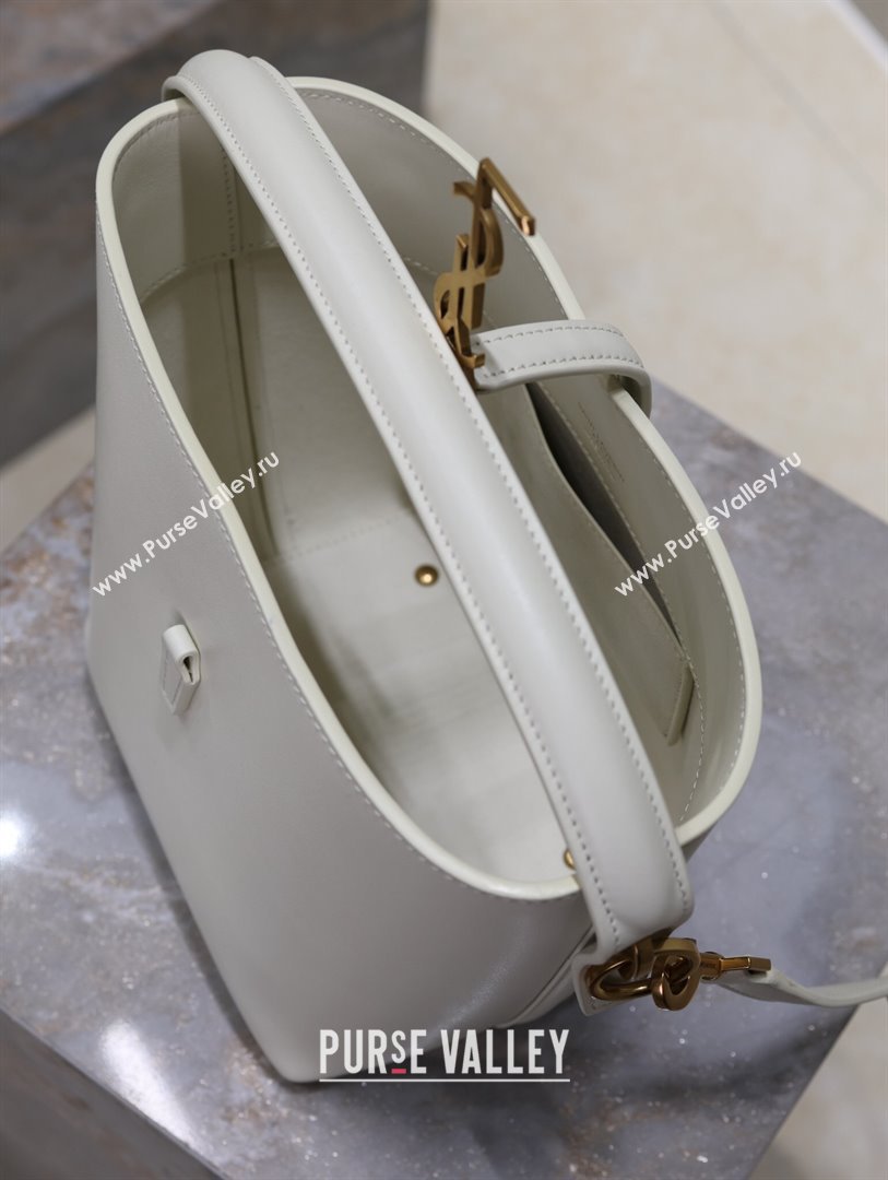 Saint Laurent Le 37 Small Bucket bag in Shiny Leather 749036 White/Gold 2024 (YY-241218038)