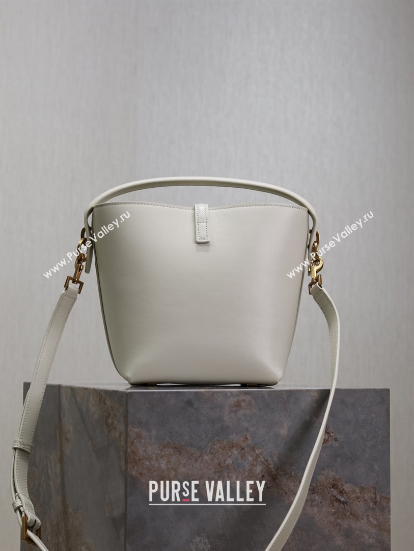 Saint Laurent Le 37 Small Bucket bag in Shiny Leather 749036 White/Gold 2024 (YY-241218038)