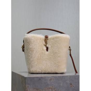 Saint Laurent Le 37 Small Bucket bag in Shearling White/Brown 749036 2024 (YY-241218040)