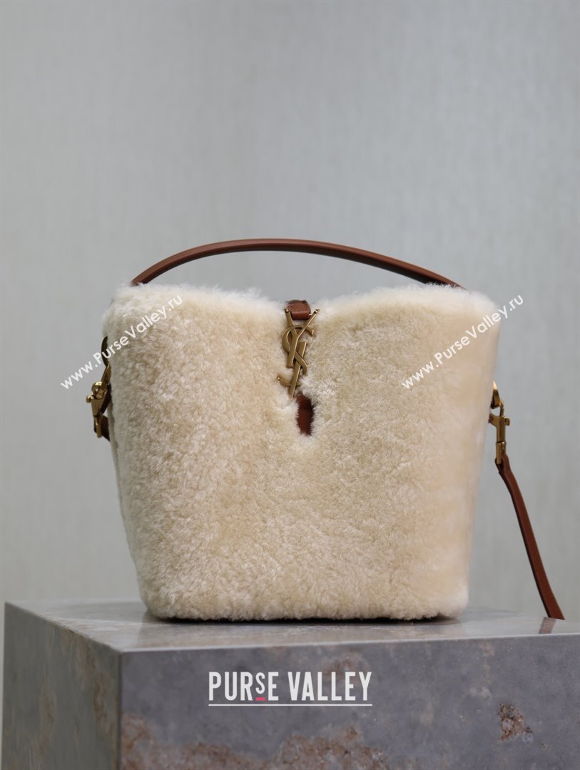 Saint Laurent Le 37 Small Bucket bag in Shearling White/Brown 749036 2024 (YY-241218040)