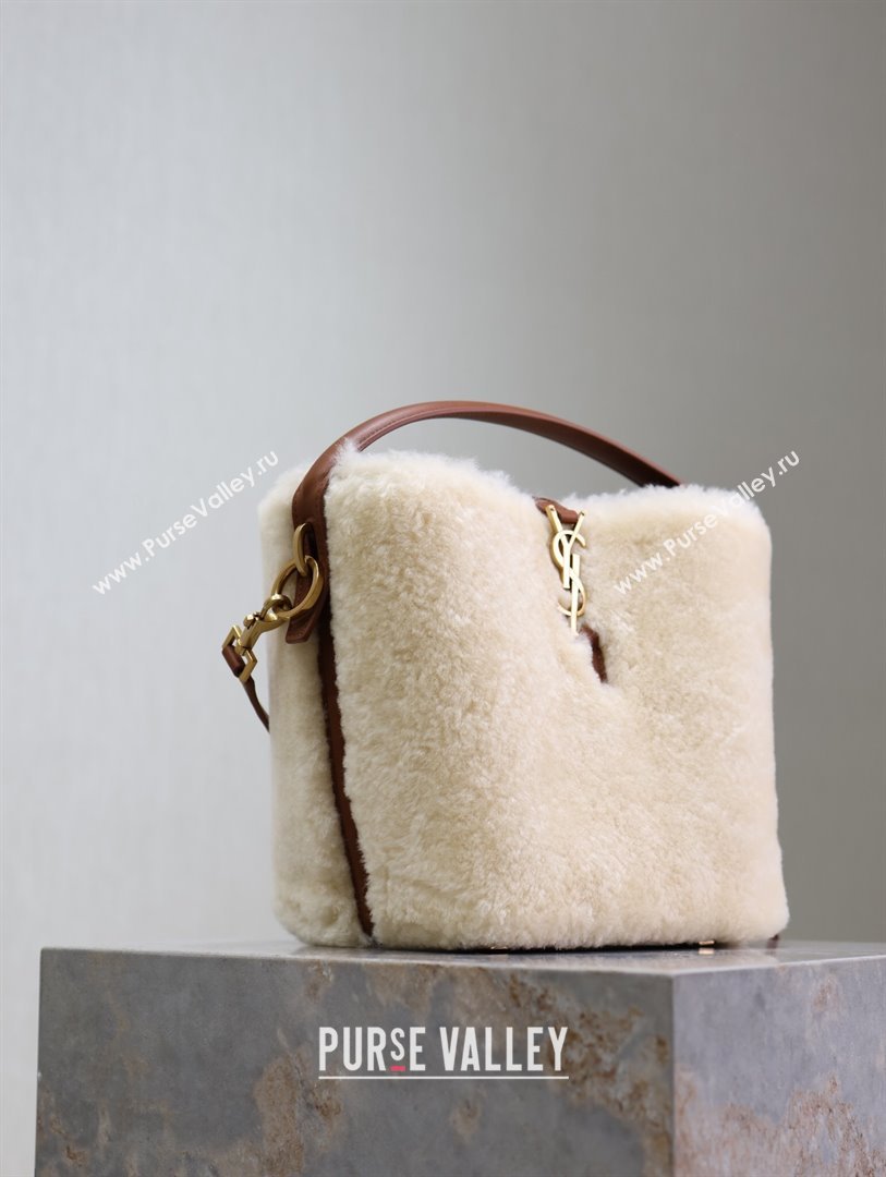 Saint Laurent Le 37 Small Bucket bag in Shearling White/Brown 749036 2024 (YY-241218040)