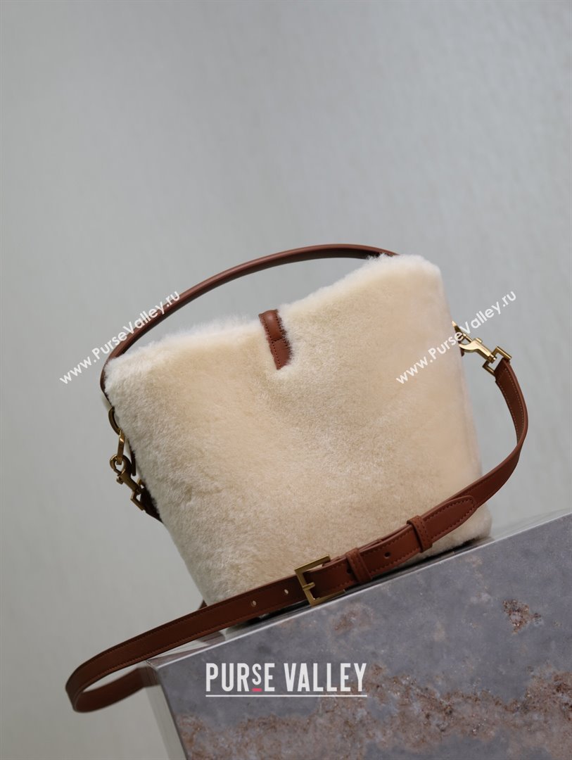 Saint Laurent Le 37 Small Bucket bag in Shearling White/Brown 749036 2024 (YY-241218040)