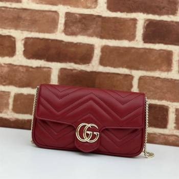 Gucci GG Marmont Leather Mini Bag 751526 Burgundy/White 2024 (DLH-240521088)