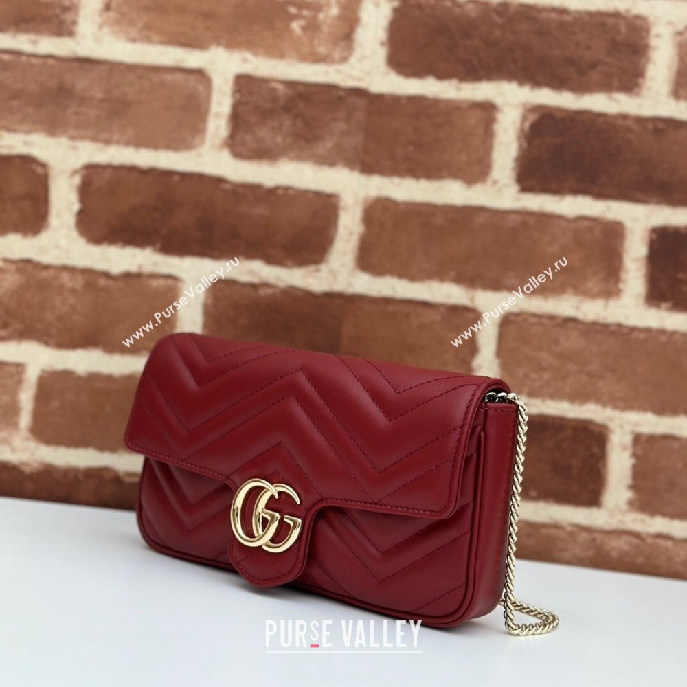 Gucci GG Marmont Leather Mini Bag 751526 Burgundy/White 2024 (DLH-240521088)