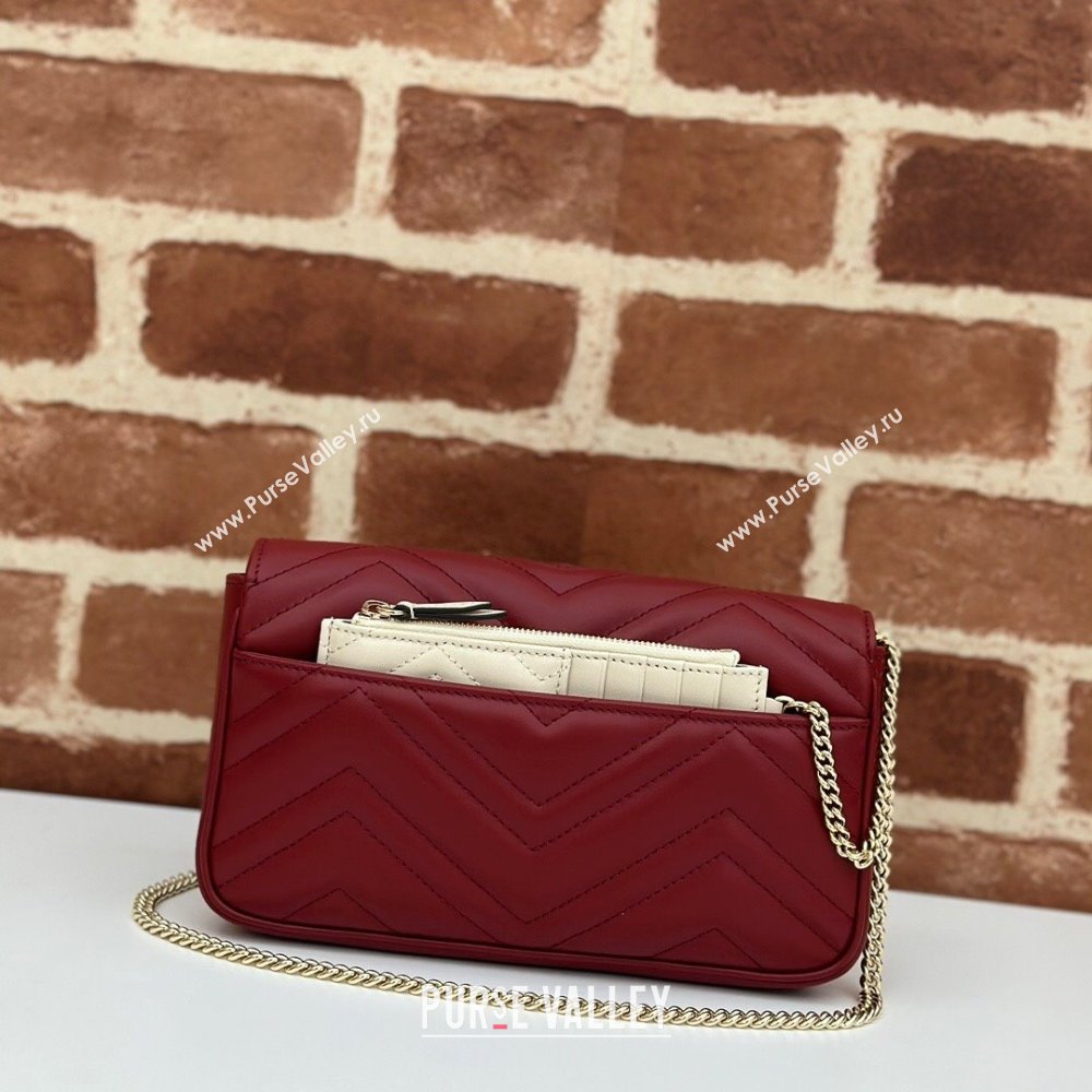 Gucci GG Marmont Leather Mini Bag 751526 Burgundy/White 2024 (DLH-240521088)