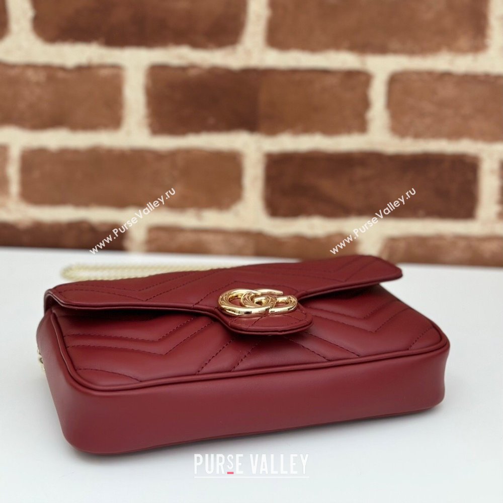 Gucci GG Marmont Leather Mini Bag 751526 Burgundy/White 2024 (DLH-240521088)