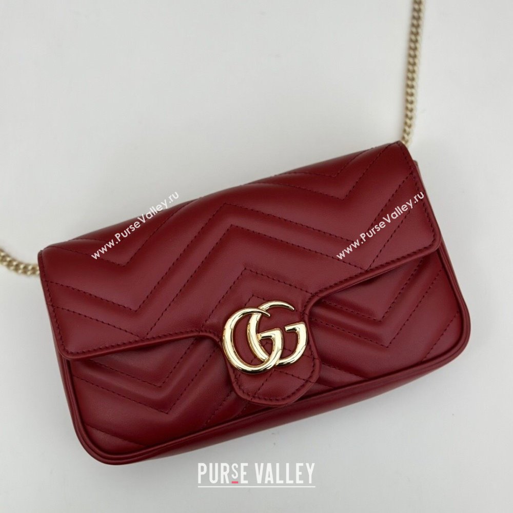 Gucci GG Marmont Leather Mini Bag 751526 Burgundy/White 2024 (DLH-240521088)