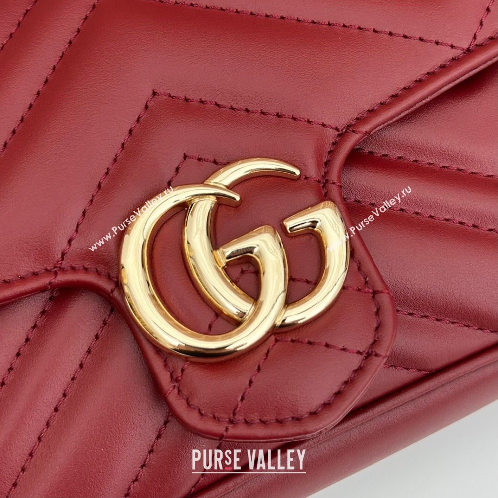 Gucci GG Marmont Leather Mini Bag 751526 Burgundy/White 2024 (DLH-240521088)