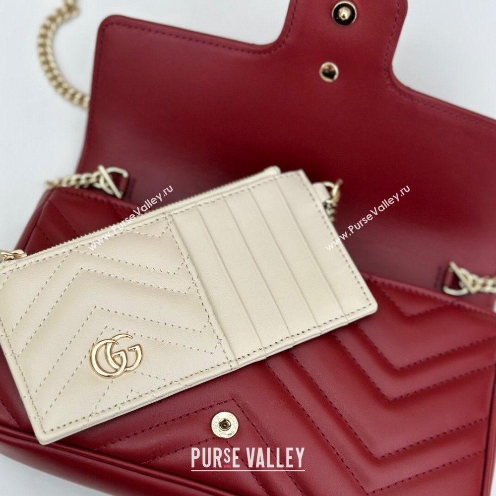 Gucci GG Marmont Leather Mini Bag 751526 Burgundy/White 2024 (DLH-240521088)