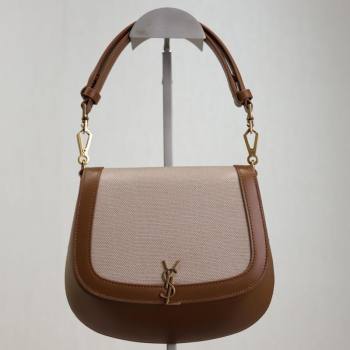 Saint Laurent Voltaire Bag in Cotton Linen and Leather Brown 2025 753824 (YY-250924146)