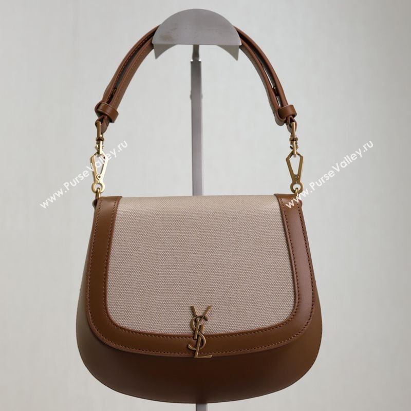 Saint Laurent Voltaire Bag in Cotton Linen and Leather Brown 2025 753824 (YY-250924146)