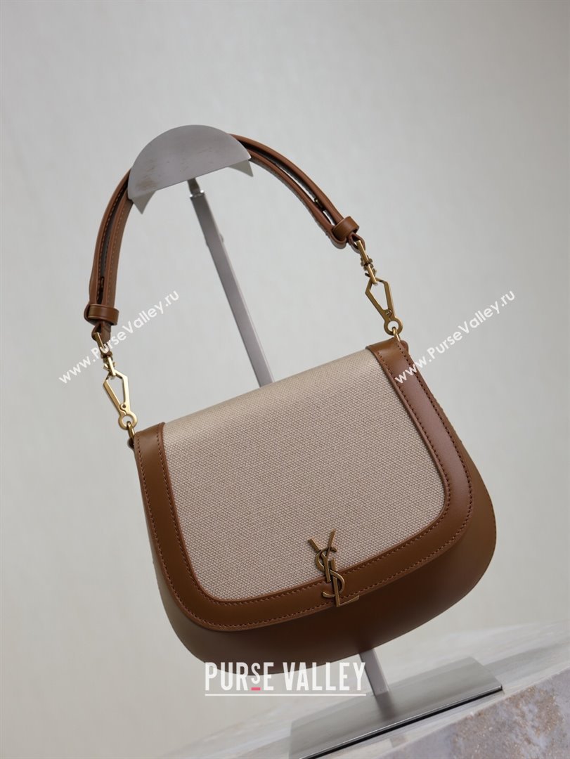 Saint Laurent Voltaire Bag in Cotton Linen and Leather Brown 2025 753824 (YY-250924146)