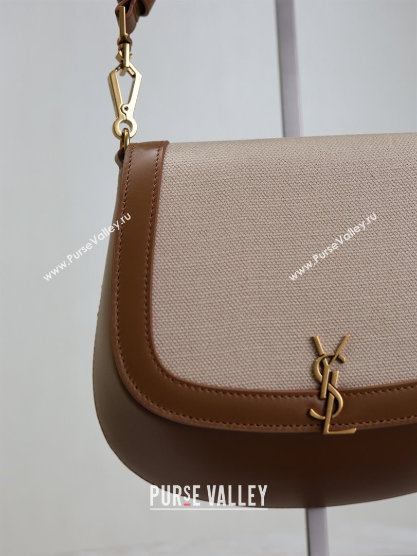 Saint Laurent Voltaire Bag in Cotton Linen and Leather Brown 2025 753824 (YY-250924146)