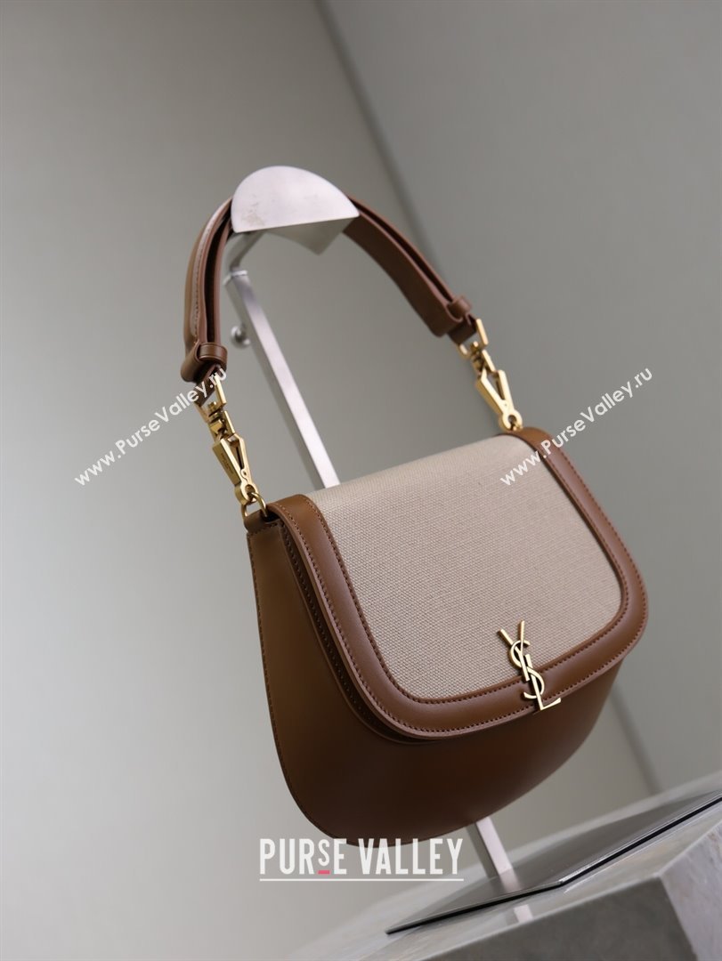 Saint Laurent Voltaire Bag in Cotton Linen and Leather Brown 2025 753824 (YY-250924146)