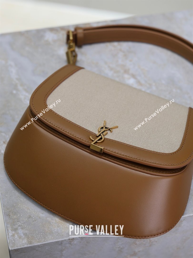 Saint Laurent Voltaire Bag in Cotton Linen and Leather Brown 2025 753824 (YY-250924146)