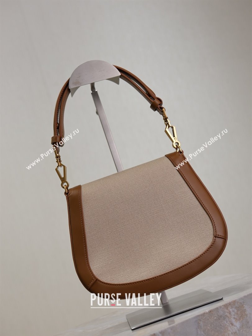 Saint Laurent Voltaire Bag in Cotton Linen and Leather Brown 2025 753824 (YY-250924146)