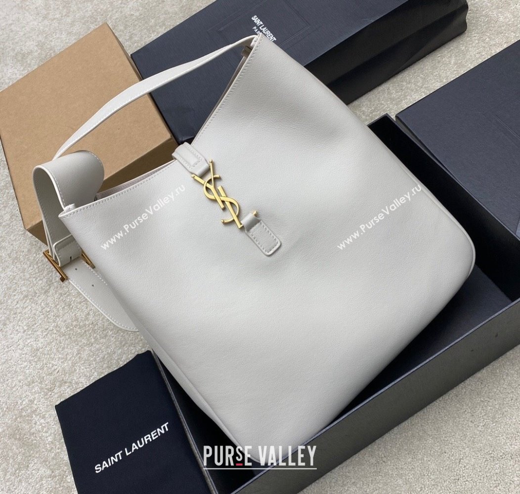 Saint Laurent LE 5 À 7 Supple Large Bucket Bag in Smooth Leather 753837 White 2024 (YY-241217103)