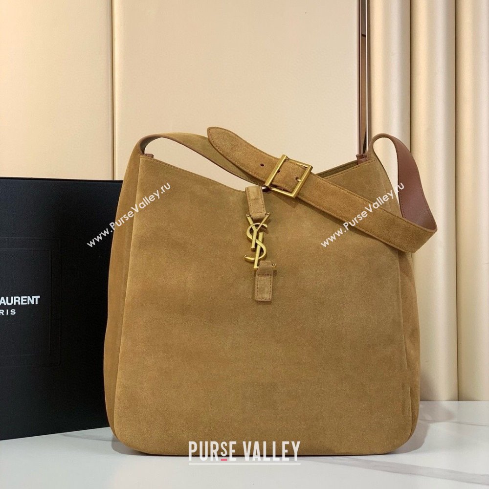 Saint Laurent LE 5 À 7 Supple Large Bucket Bag in Suede 753837 Gold Leaf 2024 (YY-241217098)