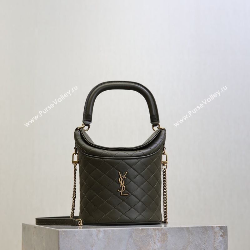 Saint Laurent Gaby Bucket Bag in Quilted Lambskin Green 2026 763961 (MHUI-260407022)