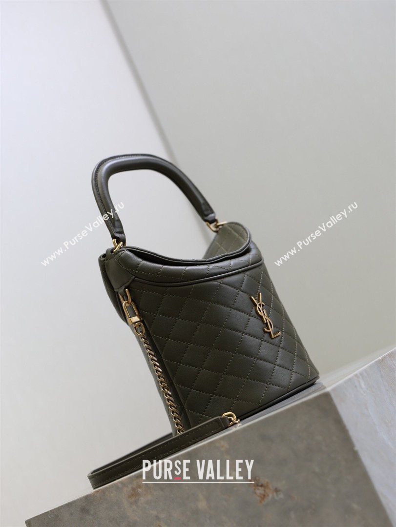 Saint Laurent Gaby Bucket Bag in Quilted Lambskin Green 2026 763961 (MHUI-260407022)