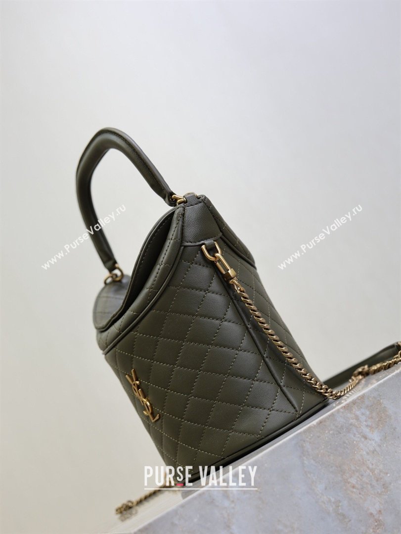Saint Laurent Gaby Bucket Bag in Quilted Lambskin Green 2026 763961 (MHUI-260407022)