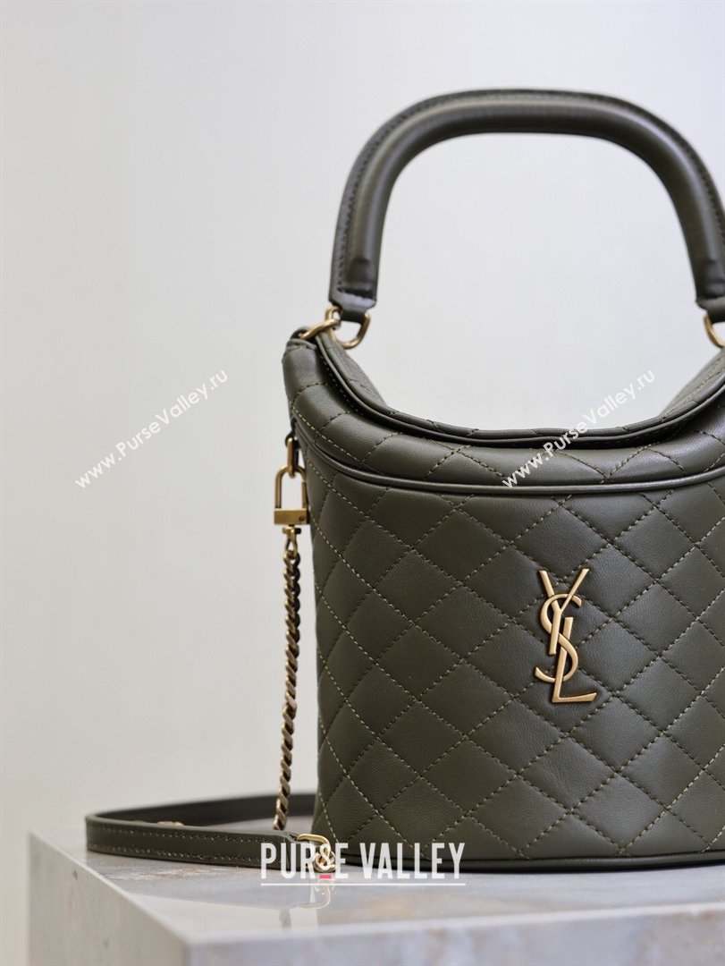 Saint Laurent Gaby Bucket Bag in Quilted Lambskin Green 2026 763961 (MHUI-260407022)