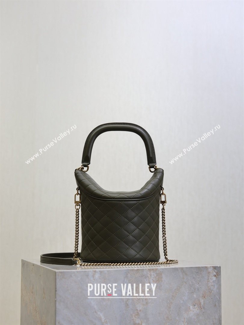 Saint Laurent Gaby Bucket Bag in Quilted Lambskin Green 2026 763961 (MHUI-260407022)