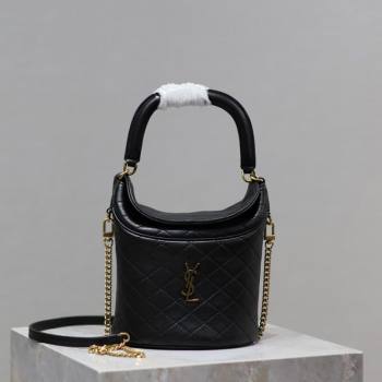 Saint Laurent Gaby Bucket Bag in Quilted Lambskin Black 2026 763961 (MHUI-260407023)