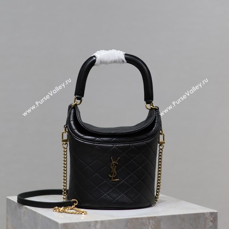Saint Laurent Gaby Bucket Bag in Quilted Lambskin Black 2026 763961 (MHUI-260407023)