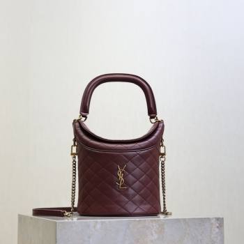 Saint Laurent Gaby Bucket Bag in Quilted Lambskin Burgundy 2026 763961 (MHUI-260407021)
