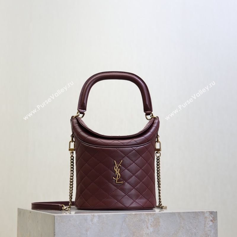 Saint Laurent Gaby Bucket Bag in Quilted Lambskin Burgundy 2026 763961 (MHUI-260407021)