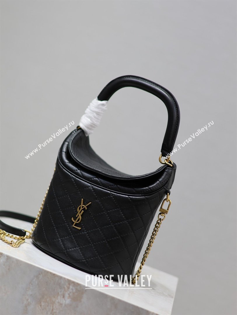 Saint Laurent Gaby Bucket Bag in Quilted Lambskin Black 2026 763961 (MHUI-260407023)