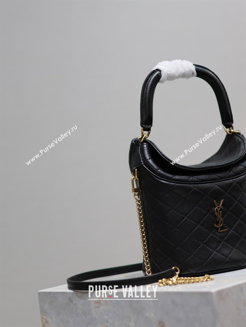 Saint Laurent Gaby Bucket Bag in Quilted Lambskin Black 2026 763961 (MHUI-260407023)