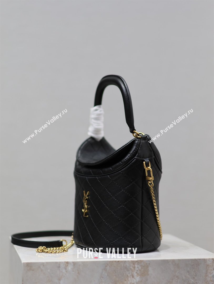 Saint Laurent Gaby Bucket Bag in Quilted Lambskin Black 2026 763961 (MHUI-260407023)