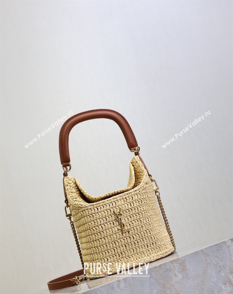 Saint Laurent Gaby Bucket Bag in Crochet Straw Beige 2026 763961 (MHUI-260407020)