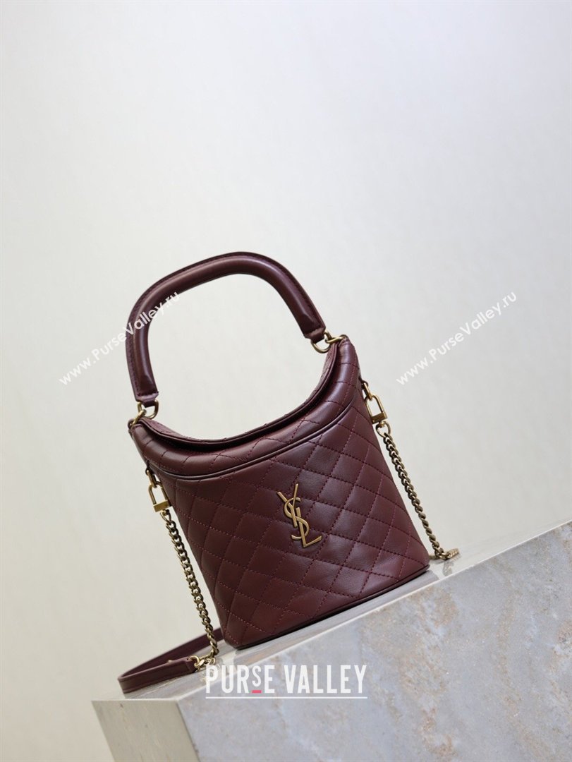 Saint Laurent Gaby Bucket Bag in Quilted Lambskin Burgundy 2026 763961 (MHUI-260407021)